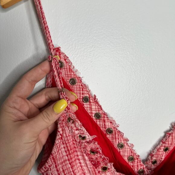 Revolve Tularosa Women's Red + White Amelia Tie Back V Neck Romper Size L - Picture 4 of 11